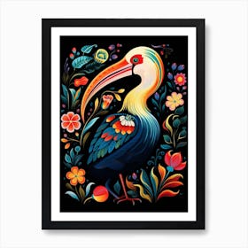 Folk Bird Illustration Pelican 3 Art Print