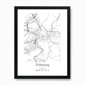 Fribourg,Switzerland Minimalist Map Art Print