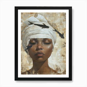 Woman With Fish On Her Head Art Print