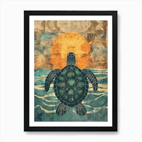 Sea Turtle Collage In The Sunset 1 Poster