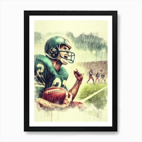 American Football Player In The Rain Watercolor Art Print