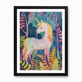 Floral Fauvism Style Unicorn In The Woodland 3 Art Print