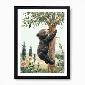 Sloth Bear Cub Climbing A Tree Storybook Illustration 4 Art Print