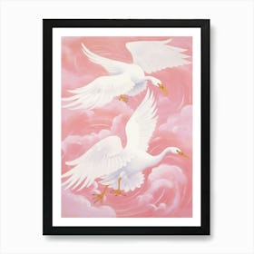 Pink Ethereal Bird Painting Swan 2 Art Print