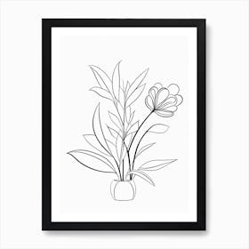 Boho Plant Bouquet Line Art 0 Art Print
