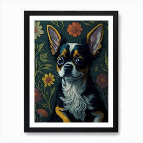 Chihuahua Dog, Retro Flowers Painting (15) Art Print