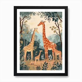 Herd Of Giraffes Resting Under The Tree Modern Illiustration 2 Art Print