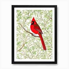Cardinal William Morris Style Bird Art Print