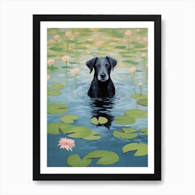 Monet Waterlilies With Black Dog Art Print