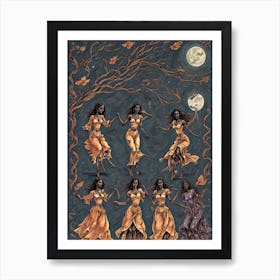 Ilustration V2 Dark Skinned Women Dancing Under Moonlight With 0 Art Print