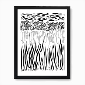 Abstract Black On White Land Earth Plants Symbol Art Print