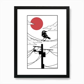 Crow On A Telephone Pole Art Print