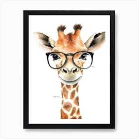 Smart Baby Giraffe Wearing Glasses Watercolour Illustration 2 Art Print