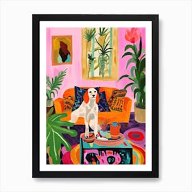 Dog On A Sofa Boho Living Room Painting Animal Lovers Art Print