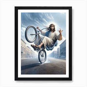Jesus On A Bicycle Art Print