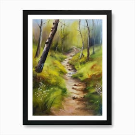 Path In The Woods.Canada's forests. Dirt path. Spring flowers. Forest trees. Artwork. Oil on canvas.14 Art Print