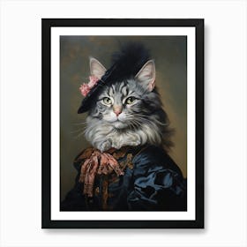 Rococo Style Painting Of A Black Cat 2 Art Print