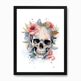 Skull With Flowers Watercolour Art Print