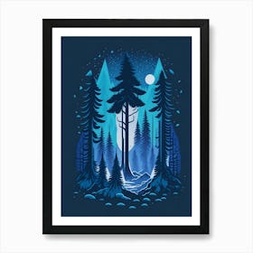 A Fantasy Forest At Night In Blue Theme 5 Art Print