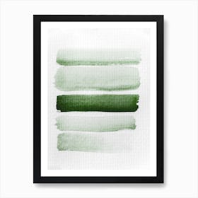 Aquarelle Meets Pencil Forest Green Stripes Art Print