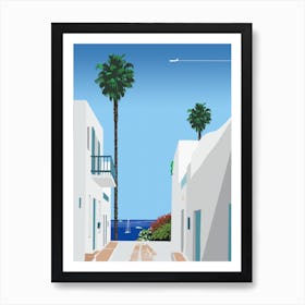 Santorini, Greece — City Pop art, retrowave/vaporwave poster, 80s, aesthetic poster Art Print