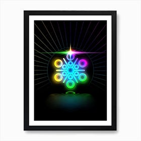 Neon Geometric Glyph in Candy Blue and Pink with Rainbow Sparkle on Black n.0069 Art Print