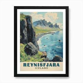 Reynisfjara Beach Iceland Vintage Travel Poster Art Print