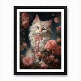 Cat With A Bow Rococo Style Art Print