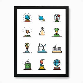 Cartoon Icons Sketched By Hand Illustrating Various Events And Educational Themes Such As A Gradua (1) 2 Art Print