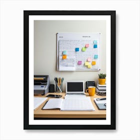 An Office Desk Laden With A Plethora Of Items Signifying A Chronically Busy Future Including Numerou (1) Art Print