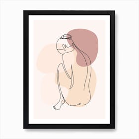 Minimal Line Art Sitting Beautiful Woman  Art Print