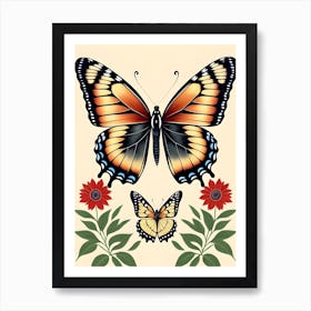 Butterfly And Flowers Art Art Print