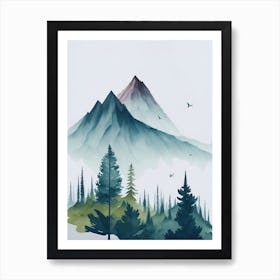 Mountain And Forest In Minimalist Watercolor Vertical Composition 114 Art Print