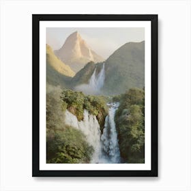 Waterfall In The Mountains watercolor Art Print