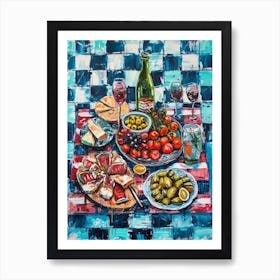 Mediterranean Mezze Board Blue Checkerboard 1 Art Print