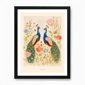 Folksy Floral Animal Drawing Peacock 4 Poster Art Print