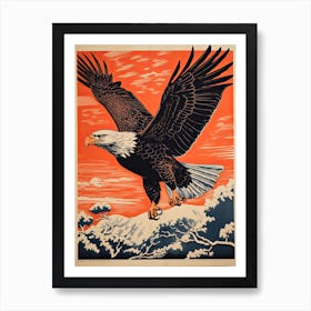 Bald Eagle, Woodblock Animal  Drawing 3 Art Print