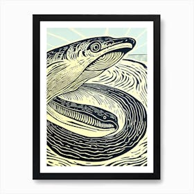 Frilled Shark Linocut Art Print