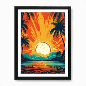 Sunset With Palm Trees Art Print