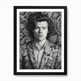 Harry Styles Kitsch Portrait B&W 5 Art Print