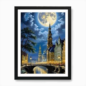 Full Moon Over The City Art Print