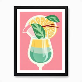 Lemon Drop MCocktail Poster artini Retro Pink Cocktail Poster Art Print