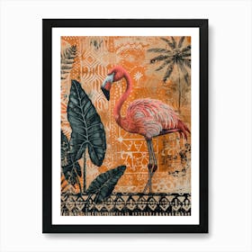 Greater Flamingo And Alocasia Elephant Ear Boho Print 2 Art Print