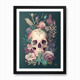 Skull With Floral Patterns 1 Pastel Botanical Art Print