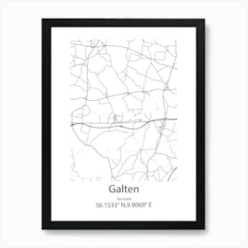 Galten,Denmark Minimalist Map Art Print