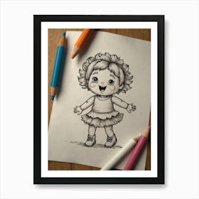 Little Girl Drawing Art Print