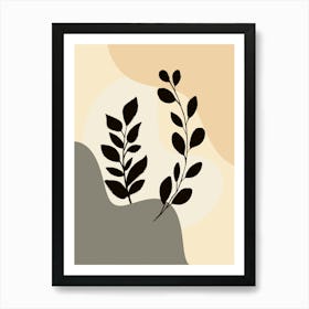 Two Leaves On A Beige Background Art Print