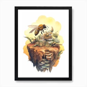 Chocolate Mining Bee Beehive Watercolour Illustration 3 Art Print