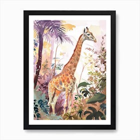 Watercolour Leaf Giraffe Art Print