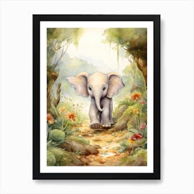 Elephant Painting Hiking Watercolour 1 Art Print